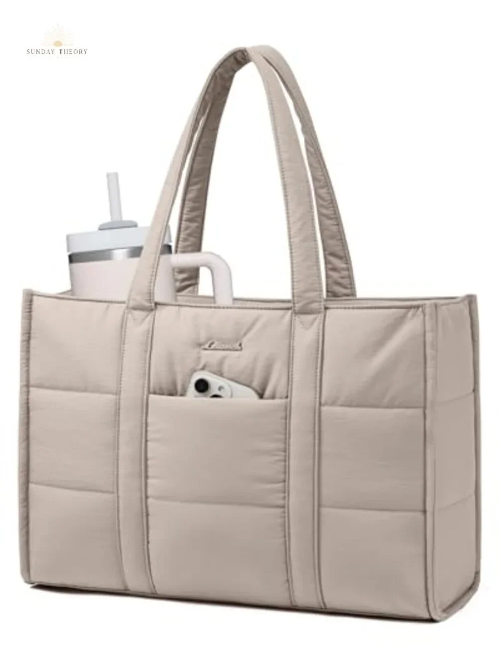 Padded Cotton Laptop Tote Bag for Women 15.6 Inch Work Shoulder Bag Quilted
